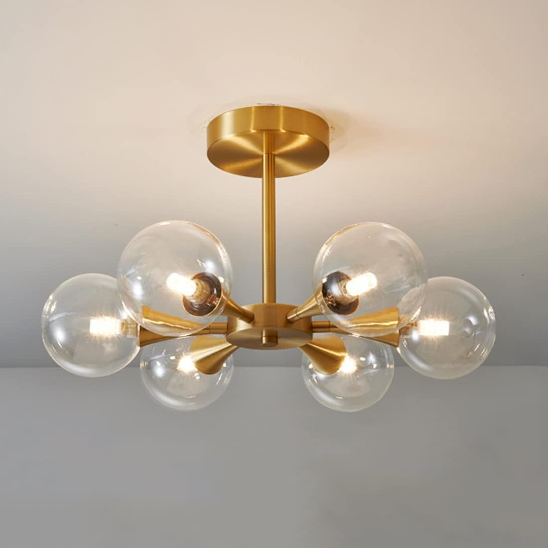 Dekoracja wnętrz Szczotkowany mosiądz Lampa sufitowa do montażu podtynkowego Sputnik Żyrandol Przezroczyste szkło Vintage Gold Blisko lampy sufitowej Duża oprawa oświetleniowa do przedpokoju Sypialnia