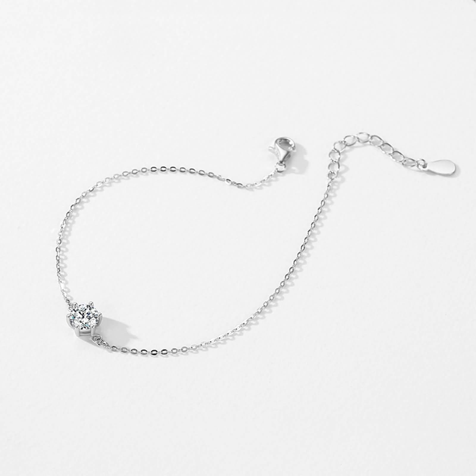 Pulsera de promesa para mujer, pulsera solitaria de diamante creado con 6 puntas de garra para la amistad, oro blanco de 9 K/14 K/18 quilates/PT950
