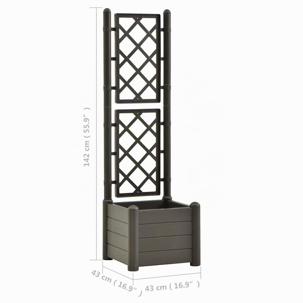 vidaXL Fioriera da Giardino con Graticcio 43x43x142 cm PP Antracite