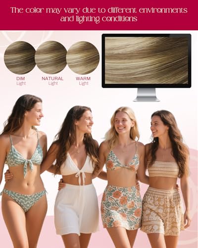 Image of Moresoo Nano Ring Hair Extensions, Brown Dirty Blonde Ombre, 20 Inch | 50g 50 strands, heat-styleable human hair, nano ring extensions for flexible placement and added length