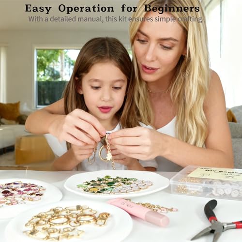 Image of Kupor 460Pcs DIY Keychain Making kit, 7 Themes DIY Bag Charm kit, 78 Letter Sets, Premium Jewelry Making Supplies with Greeting Card, Storage Box, Beginner Friendly for Keychains, Lip Gloss Keychain