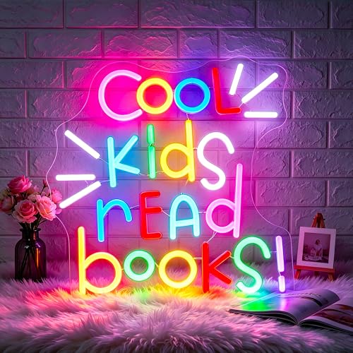 Image of Neon Sign, Gdbkabf Cool Kids Read Books Neon Signs for Wall Decor LED Light Up Signs Home Decor for Classroom, Bedroom, Reading Corner, Study Room, Library Decoration USB Operated