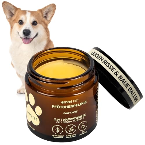 Emmi-pet Pfötchenpflege 2in1 Natur 50 ml – Veganer Pfotenbalsam Hund mit Sheabutter, Kokosöl & Kräuterextrakten, schützt & regeneriert - gegen Risse & raue Ballen, Natürlich - zieht schnell EIN