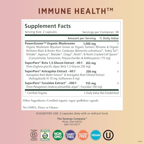 PURE SYNERGY Immune Health | Immune Support Mushroom Supplement | Astragalus and Beta-Glucan Extracts with Organic Functional Mushroom Mycelia | for Year-Round Immune Support (60 Capsules) - Image 3