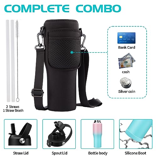 Image of Stainless Steel Water-Bottles Fits in Cup Holder - 40 oz Water Bottle with Straw & Sleeve, Keeps Cold 48h /Hot 24h, Tumbler with Handle for Women & Men
