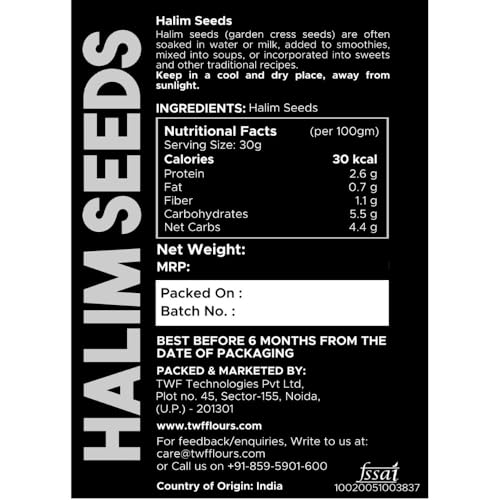 Image of TWF Halim Seeds | 500g | 100% Raw & Natural Seeds for Eating | Asaliya | Garden Cress | Aliv Seed | Naturally Gluten-Free | Unpolished & Additive-Free | High Fiber Seeds | Resealable Pack