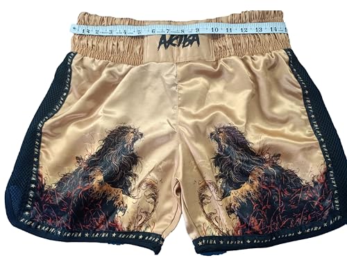 Image of AKIBA Muay Thai Shorts Satin Boxing Fight Training Shorts with Elastic Waistband and Side Slits for Ring Sparring and Gym Sessions Tribal Print