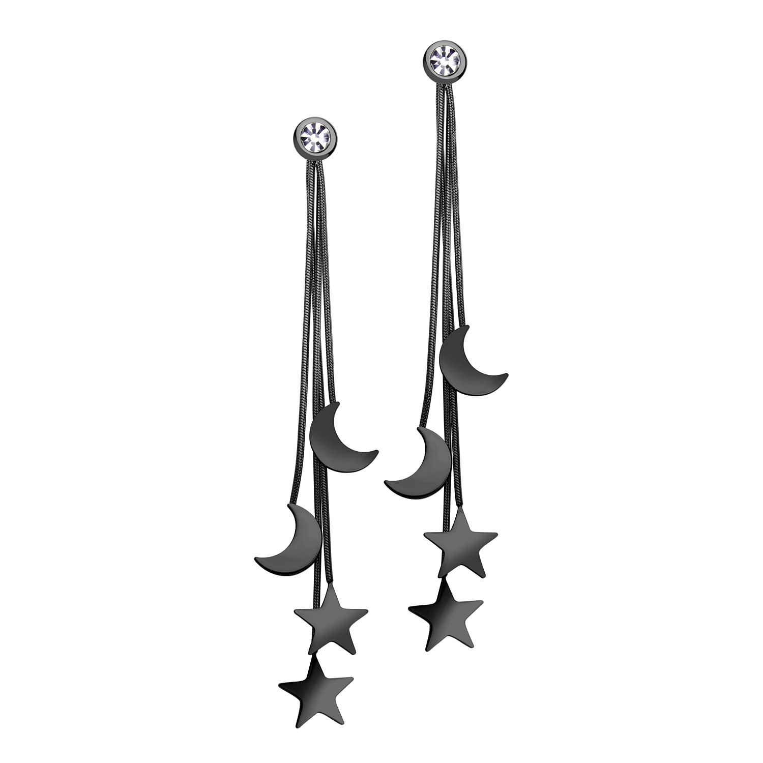 555Jewelry Stainless Steel Dangle Drop Long Celestial Moon Star Earrings for Women