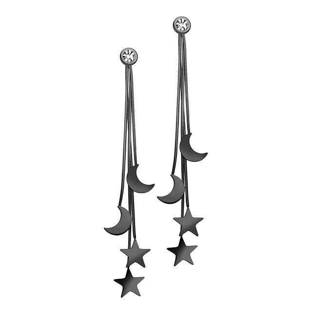 555Jewelry Stainless Steel Dangle Drop Long Celestial Moon Star Earrings for Women