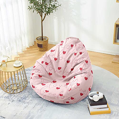 Odot Puff Salon Sin Rellenos Impresión de Corazón, Suave XL Puff Gamer, Puff Pera para Decoracion Habitacion Juvenil o Adulto, para Exteriores y Interiores Decorar Bean Bag (Rosa,70x80cm)