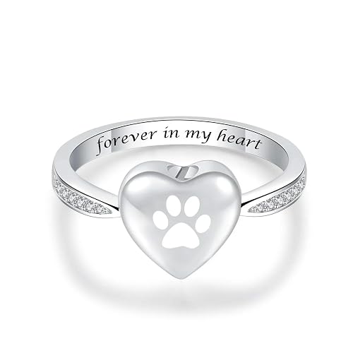 MYPOWER Anillo de urna con Forma de corazón para Cenizas de Mascotas, Recuerdo de Perro o Gato