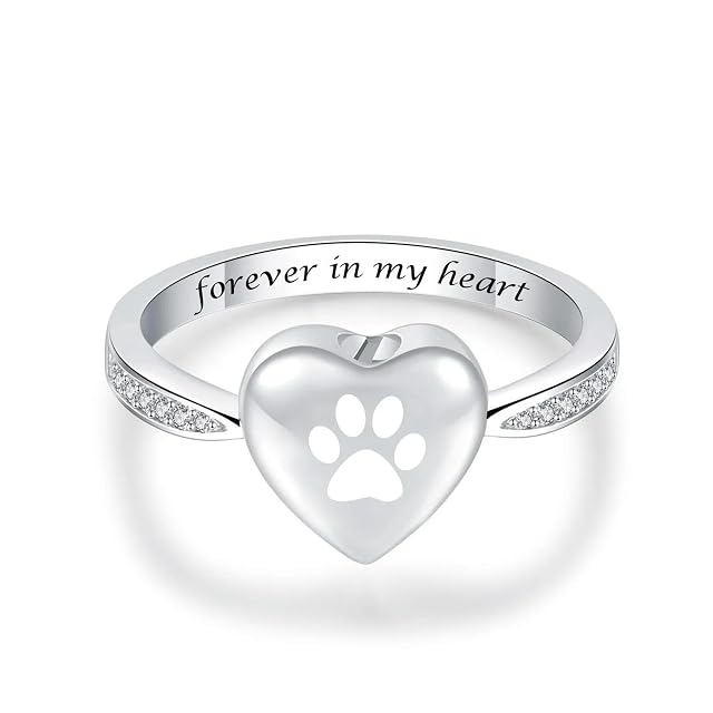 MYPOWER Anillo de urna con Forma de corazón para Cenizas de Mascotas, Recuerdo de Perro o Gato