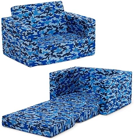 Delta Children Cozee 2-in-1 Convertible Sofa to Lounger - Comfy Flip Open Couch/Sleeper for Kids, Blue Camo