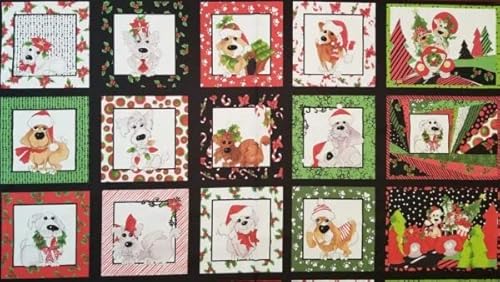 FlashPhoenix Quality Sewing Fabric – Christmas Doggie Holiday Quilting and Crafting Panel Dog 100% Cotton Size: 44x24 Fabric Panel