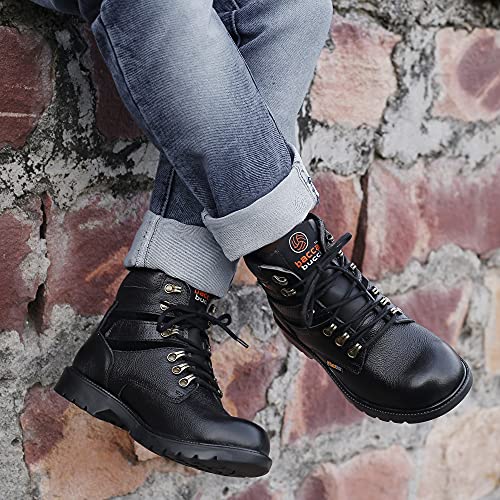 Image of Bacca Bucci Mens 6 inches Premium Steel Toe Cap Real Grain Leather Outdoor Laceup Boots /Warranted Qualtiy & Durable Boot