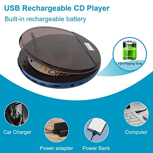 Cd Player Portable, Monodeal Portable Cd Player For Car Anti-Skip Protection, Rechargeable Walkman Cd Player With Headphones For Running & Traveling, Personal Compact Cd Player For Seniors, Adult,Kids #TOP5