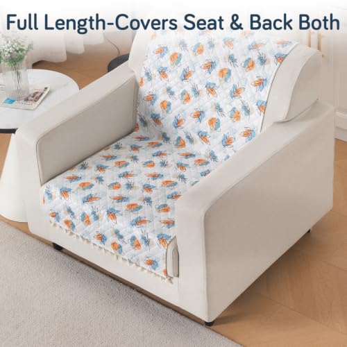 Image of HOKIPO Abstract Petals Quilted Sofa Cover for 1 Seater with Tassels for Seat & Back, 'Tassel Twigs' Series (IN-989-T10)