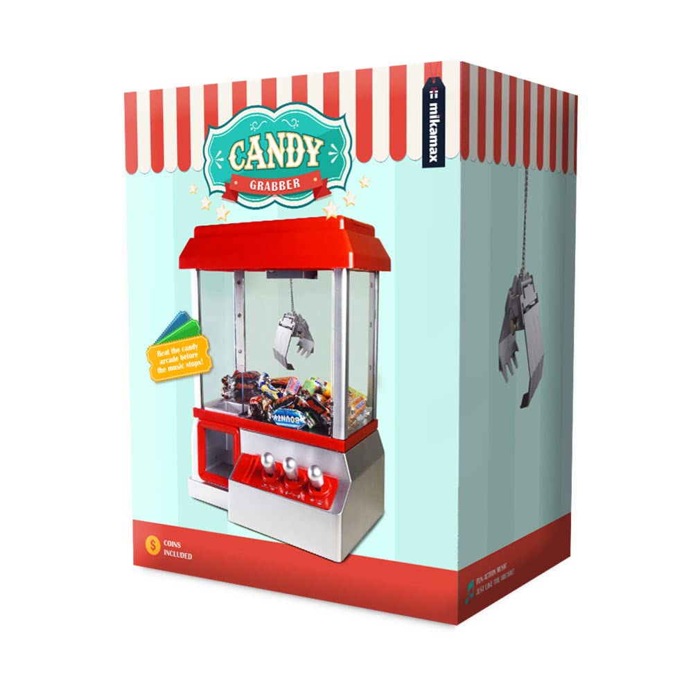 Mikamax - Candy Grabber - Gioco arcade - Macchina dei dolci per la casa - macchina artiglio - Mini Fair Game Machine - Rosso - Macchina per caramelle con braccio di presa
