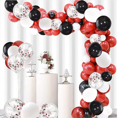 Image of CANREVEL 50pcs 12 Inches Black Red Confetti Balloons Kit, Black Red White Party Balloons with Ribbons for Birthday, Wedding, Baby Shower, Graduation Decorations