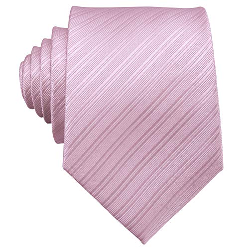 Image of Barry.Wang Solid Striped Tie for Men Silk Necktie Pocket Square Cufflinks Formal Wedding Party Business