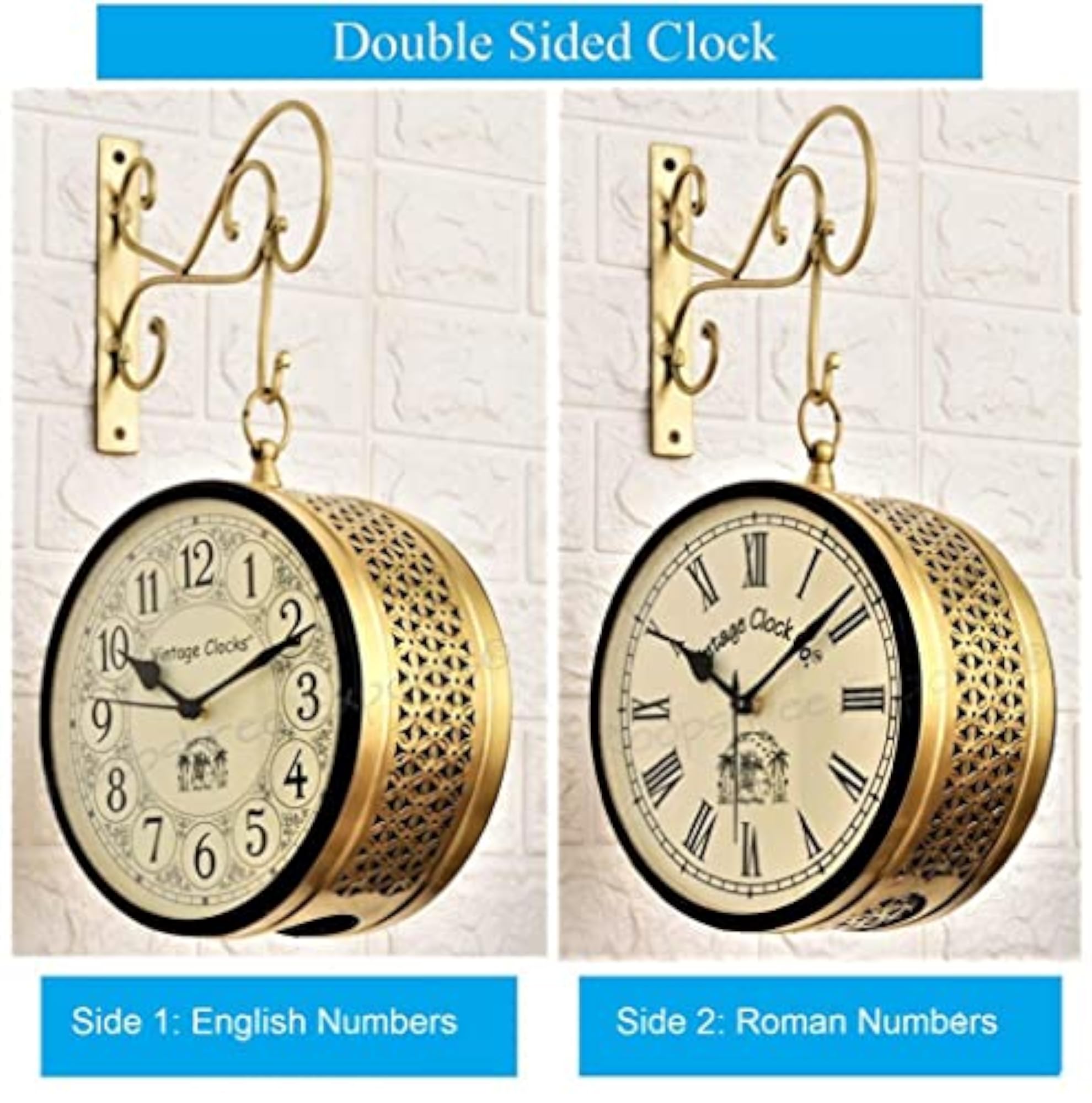Handcrafted Analog Double Side Wall Clock, 8 Inches