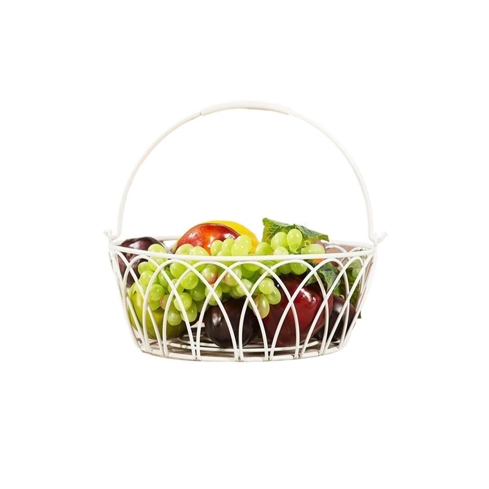 Zhaoj24-05 Fruit Racks Fruit Basket，Iron Basket with Handle Vegetable Storing Food(White)