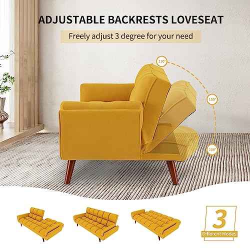 Homies Life Convertible Futon Sofa Bed, Velvet Sleeper Couch, 75" W Modern 3 Seater Tufted Sofa With Adjustable Backrests And Soild Wood Legs For Living Room, Bedroom, Small Space, Yellow #TOP4