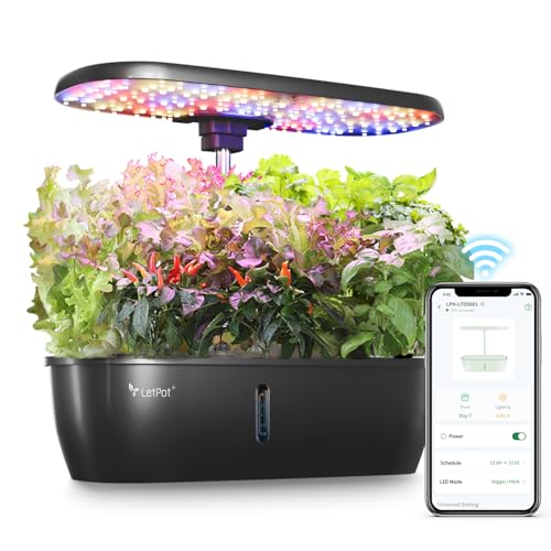 LETPOT Classic 12 Pods Hydroponic Growing System Kit, 24W Full-Spectrum LED Indoor Herb Garden, Dual Veg/Fruit Modes & 2-Level Brightness, Adjustable 21'' Stand & Quiet 5.5L Tank