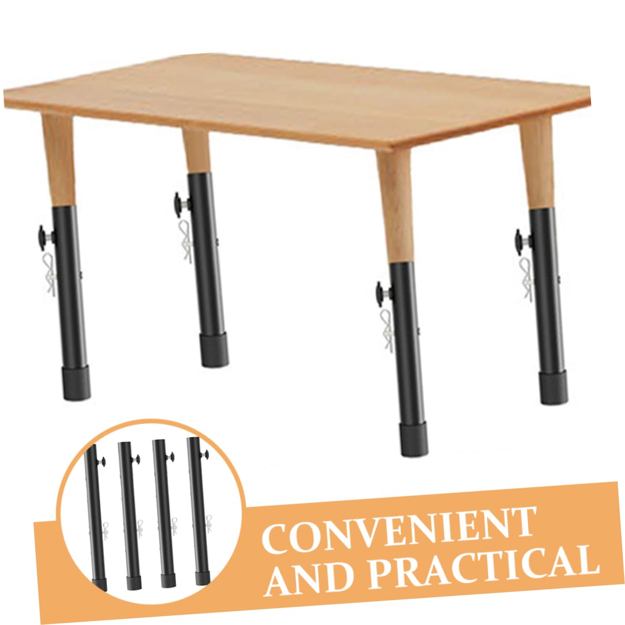 Extensor de Altura para Patas de Mesa de Acero Inoxidable 4 Piezas | Negro, Diseño Estable y Altura Regulable, Apto para Mesa y Banco de Trabajo