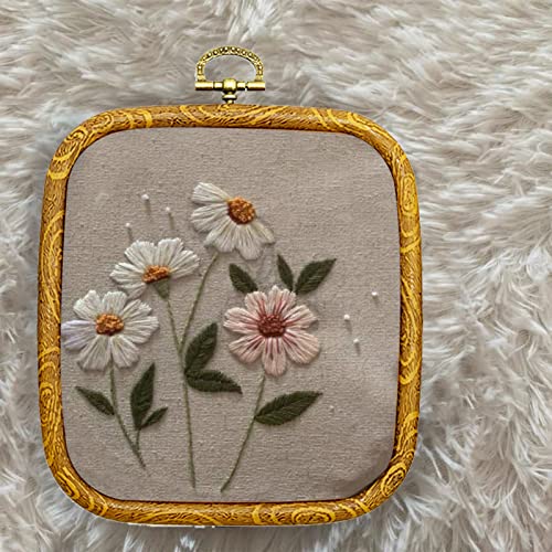 3 Sizes Imitated Wood Square Embroidery Hoop Set Plastic Circle Cross Stitch Hoop Rings For Diy Craft Sewing,Including 16Pcs Gold Eye Sewing Needles #TOP3