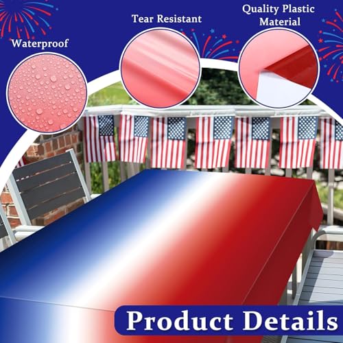 Image of Oudain 12 Pack Patriotic Tablecloths 4th of July Tablecovers 54 inch x 108 inch Red, White and Blue Gradient Plastic Tablecloths for 250th Anniversary Memorial Day, Independence Day, Labor Decor