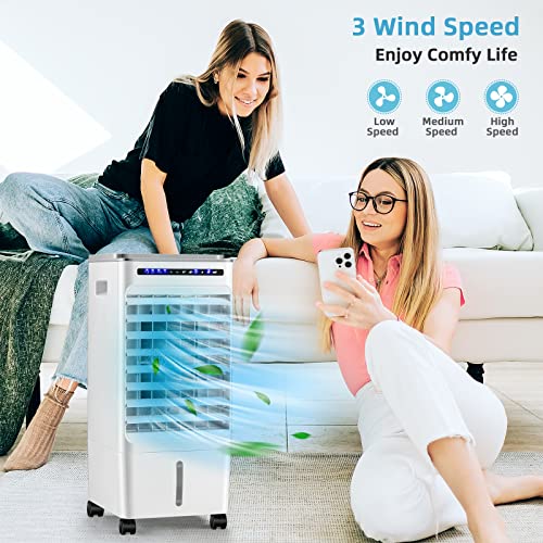 COSTWAY Evaporative Air Cooler, Bladeless Air Cooling Fan with Remote Control & 3 Wind Speeds, 4 Ice Boxes, 7H Timer, Portable Air Cooler for Room, Bedroom, Home, Office image 3