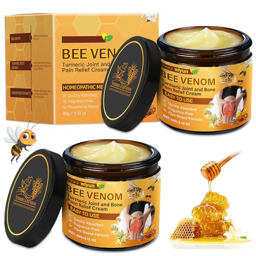 2PCS Bee Venom Cream, Crema de Veneno de Abeja, Antiarrugas y Antiverrugas,100% Natural,Professional veneno de abeja y cúrcuma, Crema para Aliviar El Do, Adecuado para Todo Tipo de Pieles,2 * 60g
