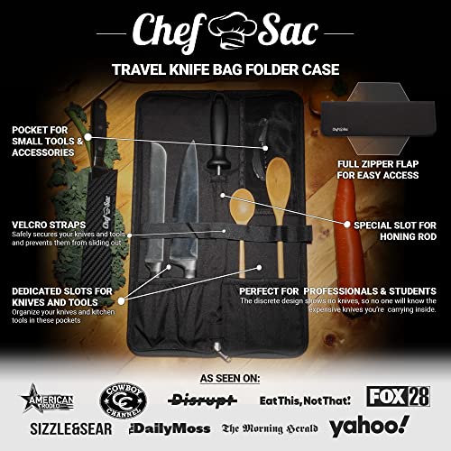 Chef Knife Bag Travel Folder Knife Case | 4 Pockets For Knives & Kitchen Tools | Special Slot For Honing Rod | Camp Chef Accessories | Durable Knife Holder For Chefs & Culinary Students (Black) #TOP1