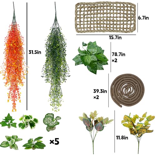 Tfwadmx 15Pcs Bearded Dragon Tank Accessories, Reptile Plants, Reptile Hammock, Lizard Habitat Decor with Terrarium Plants Hygrometer for Geckos Snakes Chameleons