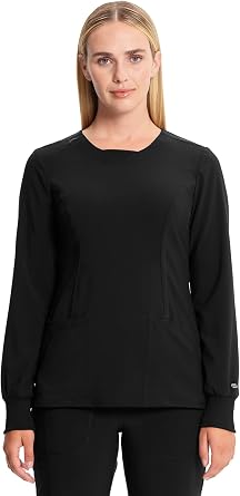 Cherokee Infinity Scrub Tops Women Long Sleeve 3 Pockets 4-Way Stretch