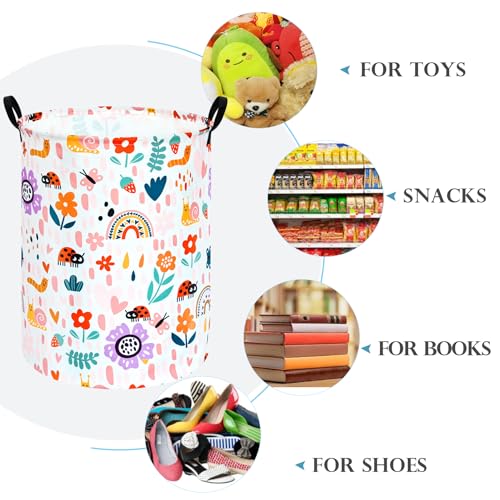 Image of Round Ladybug Pattern Laundry Hamper Storage Basket Fabric Material Storage Hamper Organization Basket, Storage Bin, Gift Box with Handles for Room