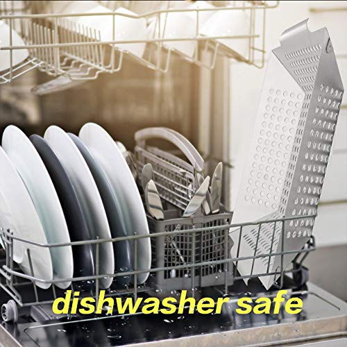 Leonyo 12" & 8" Grill Basket For Vegetables & Meat – 3Pcs Heavy Duty Grill Utensils Set, Built To Last Stainless Steel Barbecue Grilling Accessories For All Grills & Smokers & Veggie, Grilling Gift #TOP4