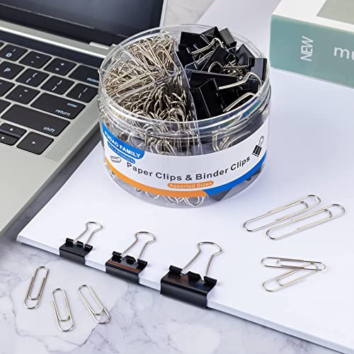 Fudao Family Paper Clips Binder Clips,340 Pcs Paper Clips Assorted Sizes,Binder Clips Assorted Sizes,Silver Paper Clip,Black Binder Clip #TOP2