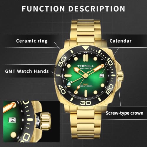 Image of TOPHILL Men Watches Automatic Mechanical Watches - Dive, GMT, Chronograph & Dress Styles | 316L Stainless Steel, Sapphire Crystal, Ceramic Bezel | 5ATM-300M Waterproof with Super Luminous | Classic Business & Sport Casual