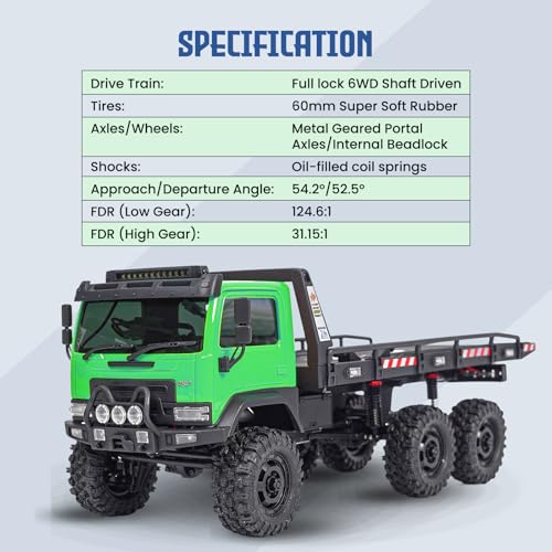 Image of HOBBYPLUS ARKTOS 6x6 V1.5 CR18P Rock Crawler RTR All Terrain - Remote Control Car, Rock Crawler 1 /18 Scale 6WD 2 Speed Transmission Off Road for Adults, RC Hobbyists (Green)