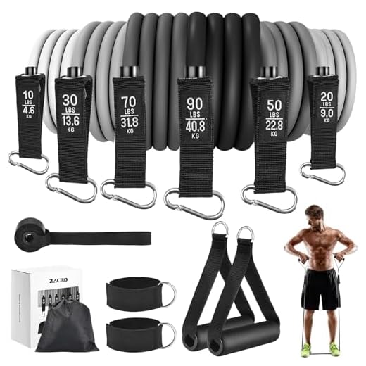 Zacro Juego de 6 Bandas de Resistencia, 270 Libras con Asas para Hombres y Mujeres, Bandas de Fitness con Anclaje de Puerta, Correas de Tobillo, Bolsa de Almacenamiento para Entrenamiento de