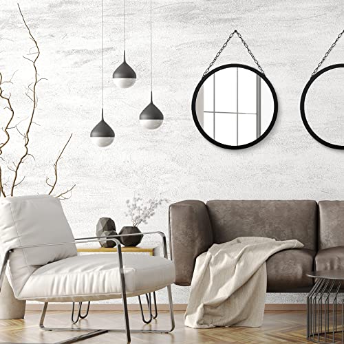 Image of SANY DAYO HOME 12 inch Real Glass Black Round Mirror with Chain, Metal Framed Small Wall Hanging Circle Bathroom Shower Mirror for Home, Office, Door, Locker