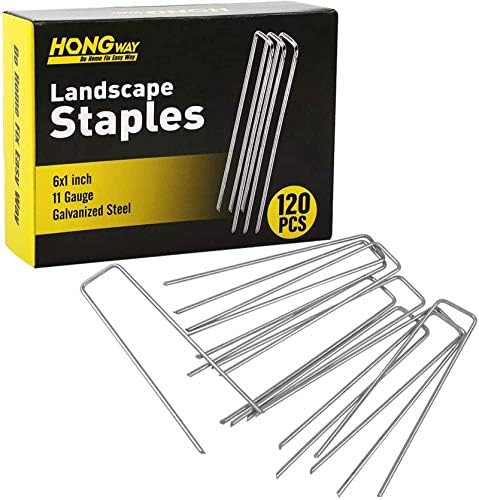 HongWay 120 Pack Landscape Staples 6 Inch 11 Gauge Stakes, Galvanized Garden Staple U-Shaped Pins and Landscaping Staples for Sod Anchoring Landscape Fabric Irrigation Tubing