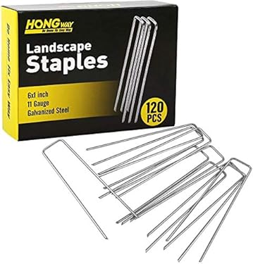 AMAZON - HongWay 120 Pack Landscape Staples 6 Inches 11 Gauge Stakes, Galvanized Garden Stakes U-Shaped Pins and Landscaping Staples for Sod Anchoring Landscape Fabric Irrigation Tubing