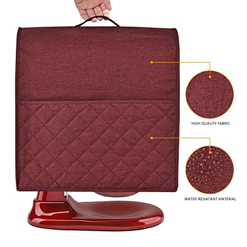 Stand Mixer Dust-proof Cover for KitchenAid Mixer,Multi Pockets for Various Kitchen Appliance Accessories,Water-resistant,Easy Cleaning (Wine red, Fit for Bowl Lift 5-8 Quart)
