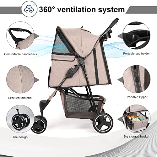 Pet-Dog-Stroller-3-Wheel-Cat-Dog-Stroller-with-Storage-Basket-and-Cup-Holder-for-Small-and-Medium-Cats-Dogs-Travel-Folding-Carrier-Stroller-Brown - Cucciolini Doodles   Pet-Dog-Stroller-3-Wheel-Cat-Dog-Stroller-with-Storage-Basket-and-Cup-Holder-for-Small-and-Medium-Cats-Dogs-Travel-Folding-Carrier-Stroller-Brown