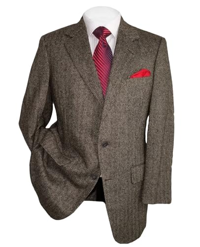 Mens Herringbone Tweed Blazer Men Vintage Suit Jacket Lightweight 2 Button Business Sport Coat Jackets