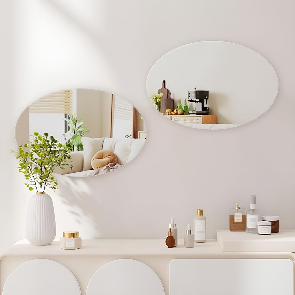 Specchio Ovale da Bagno Specchio Morbido Senza Cornice in Acrilico Infrangibile per Soggiorno, Ingresso, Facile da Installare(50x27cm-19.6x10.6in)