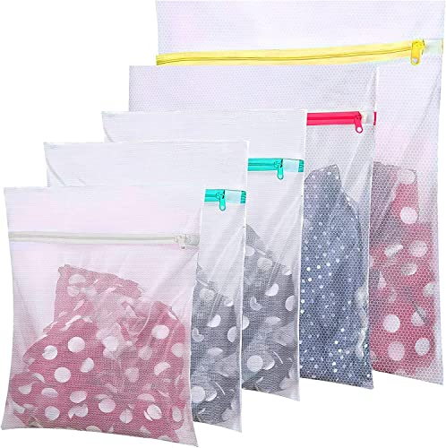 YOGINGO 5PCS Mesh Laundry Bags for Washing Machine Delicates Laundry Bag with Zips, 5 Pcs, XL